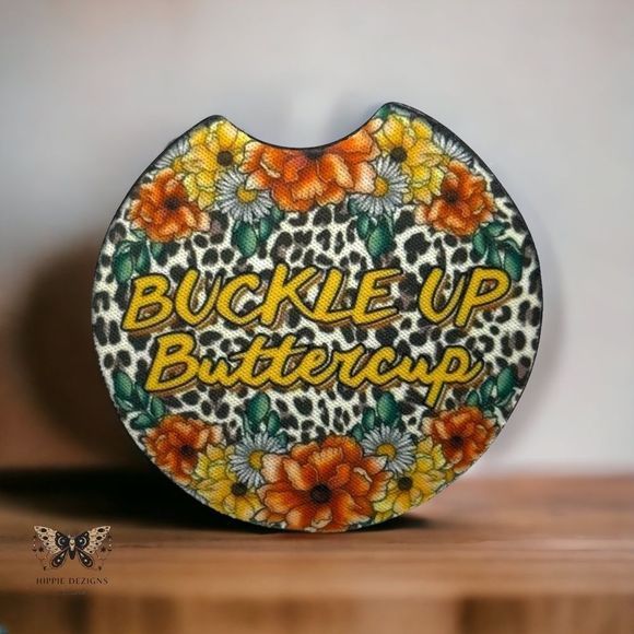 Buckle Up Buttercup Floral Coaster Set - Picture 1 of 9